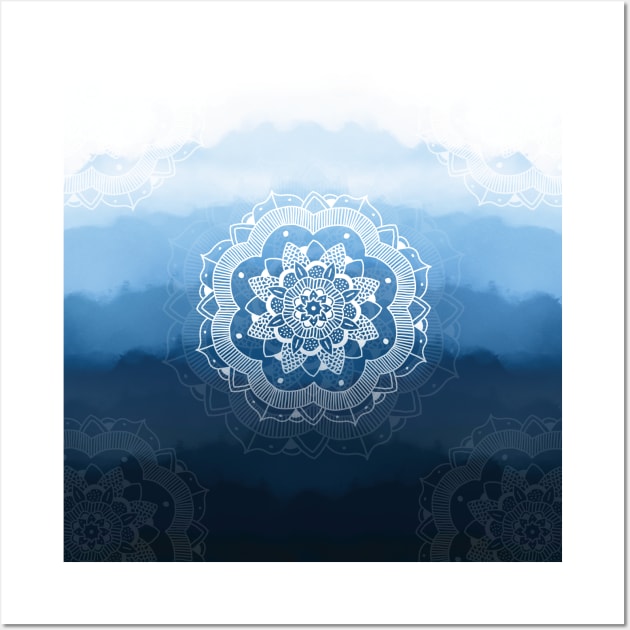 Blue Watercolor Ombre Mandala Wall Art by designminds1